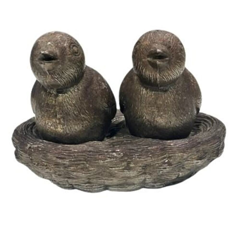 HTF Vintage Salt & Pepper Shakers Silver Plated Birds in‎ a Nest Brass Chicks